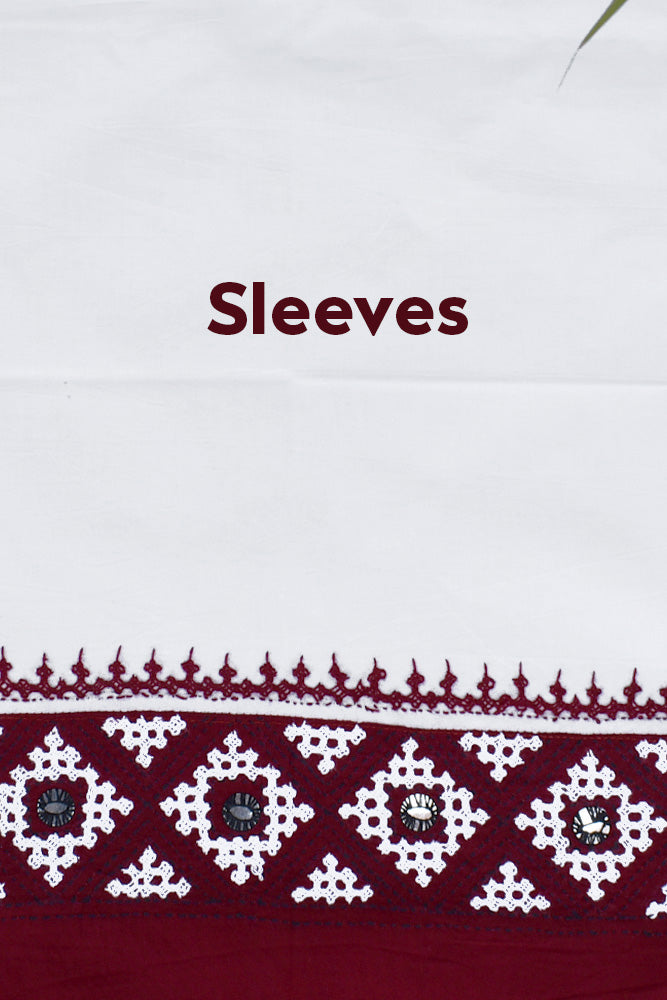 Cotton Blouse fabric with Bengal Hand Embroidery work in Kutch mirror work style