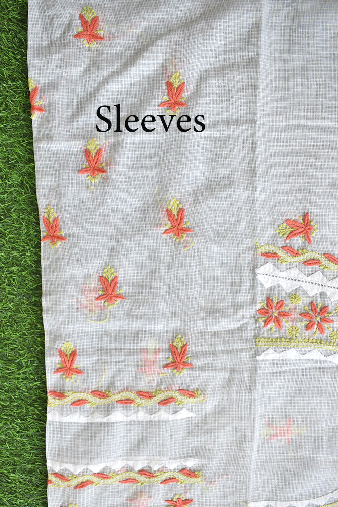 Elegant Milky White Kota Kurta & Dupatta Set with Applique & Lucknowi Hand Chikankari embroidery