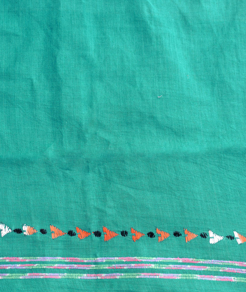 Elegant Handwoven Khesh Cotton Saree with Hand Kantha work