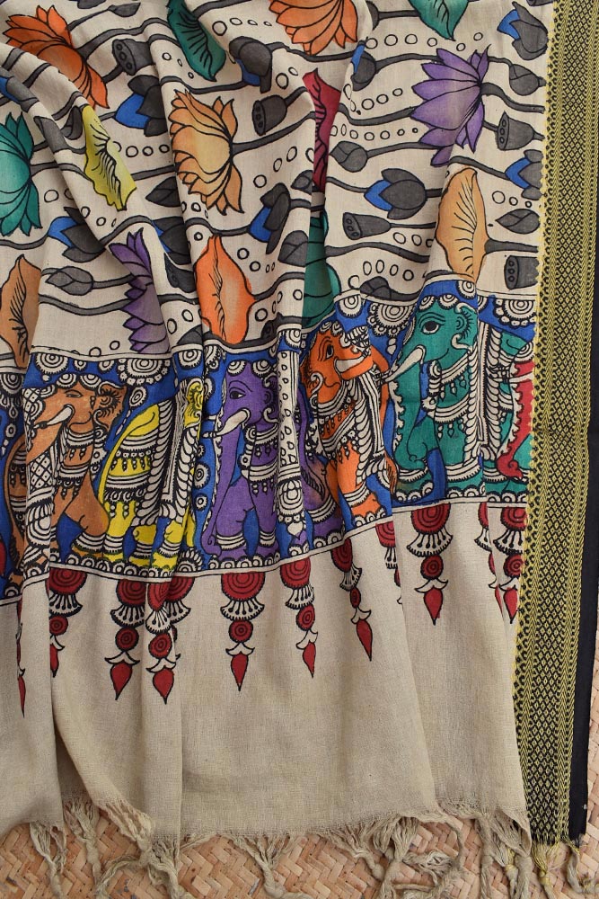 Beautiful Mangalgiri Cotton Pen Kalamkari Dupatta