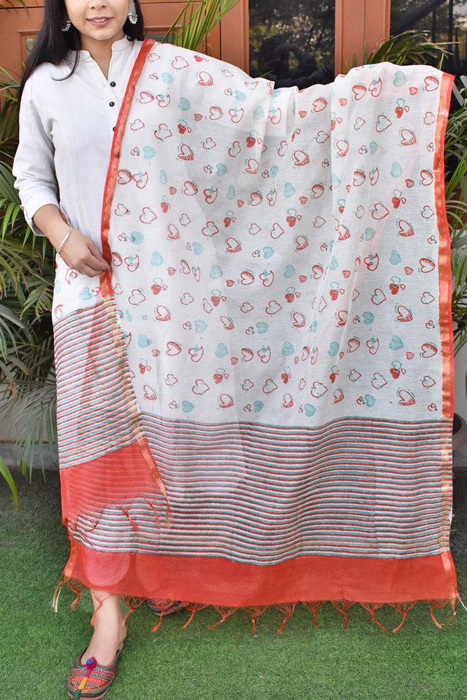 Eternal Embrace :  Hand Block Printed Chanderi Dupatta