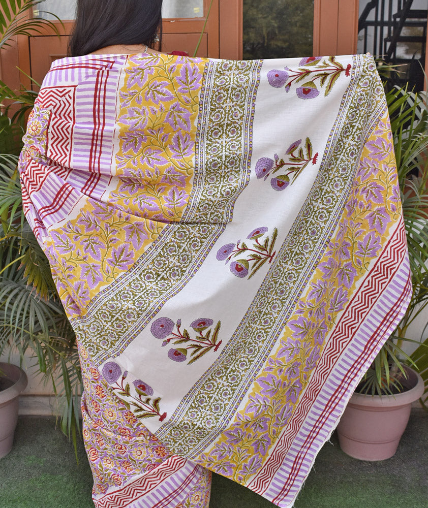 Beautiful Sanganer Hand Block Print Soft Cotton Saree