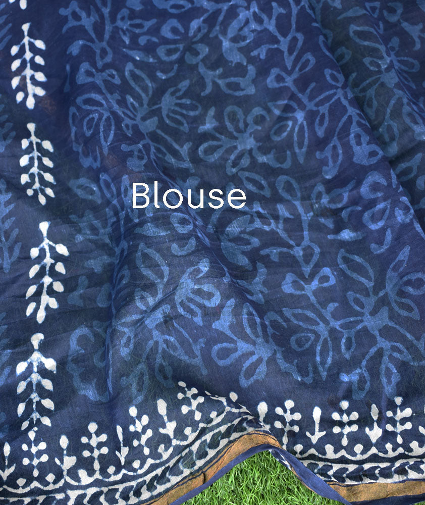 Indigo Diaries : Elegant Hand Block Printed Dabu Indigo Chanderi Saree