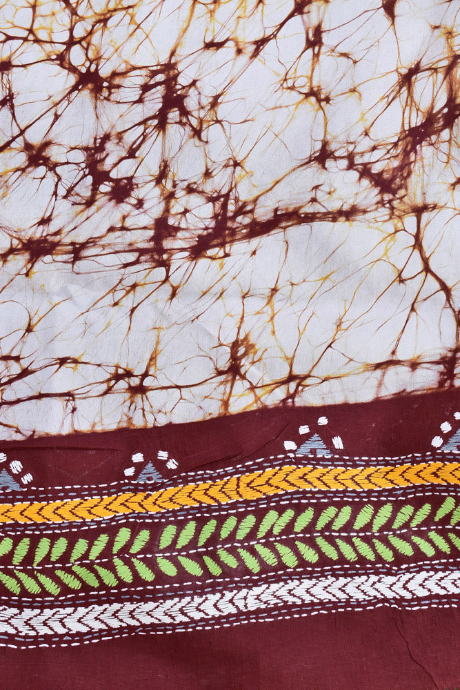 Hand Embroidered Kantha work & Wax Batik Bangalore Pure Silk saree