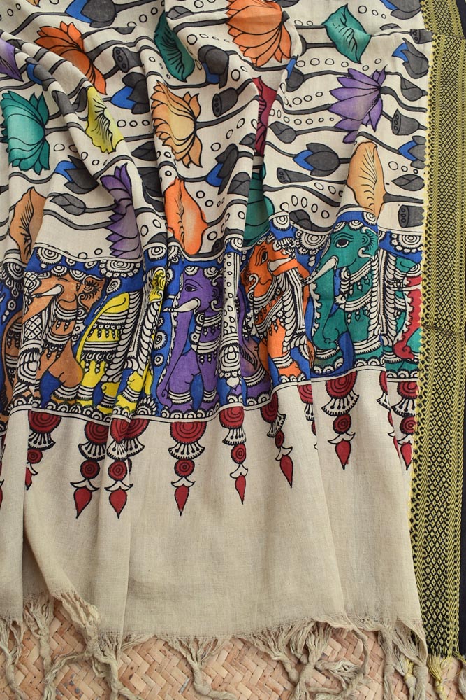 Beautiful Mangalgiri Cotton Pen Kalamkari Dupatta
