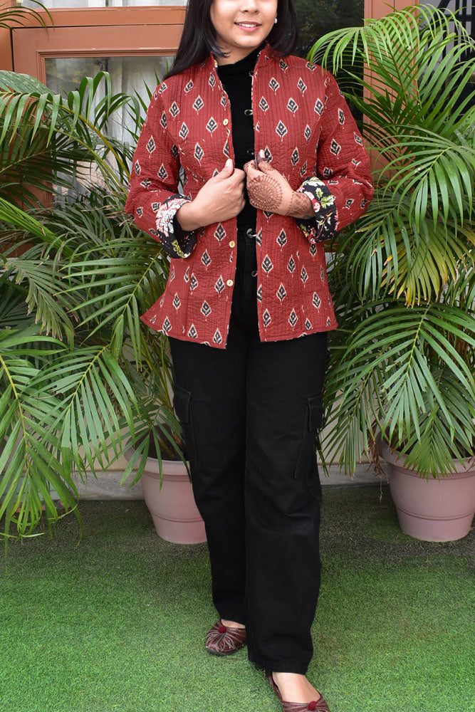 Block Print Quilted Reversible cotton jacket - Size 38