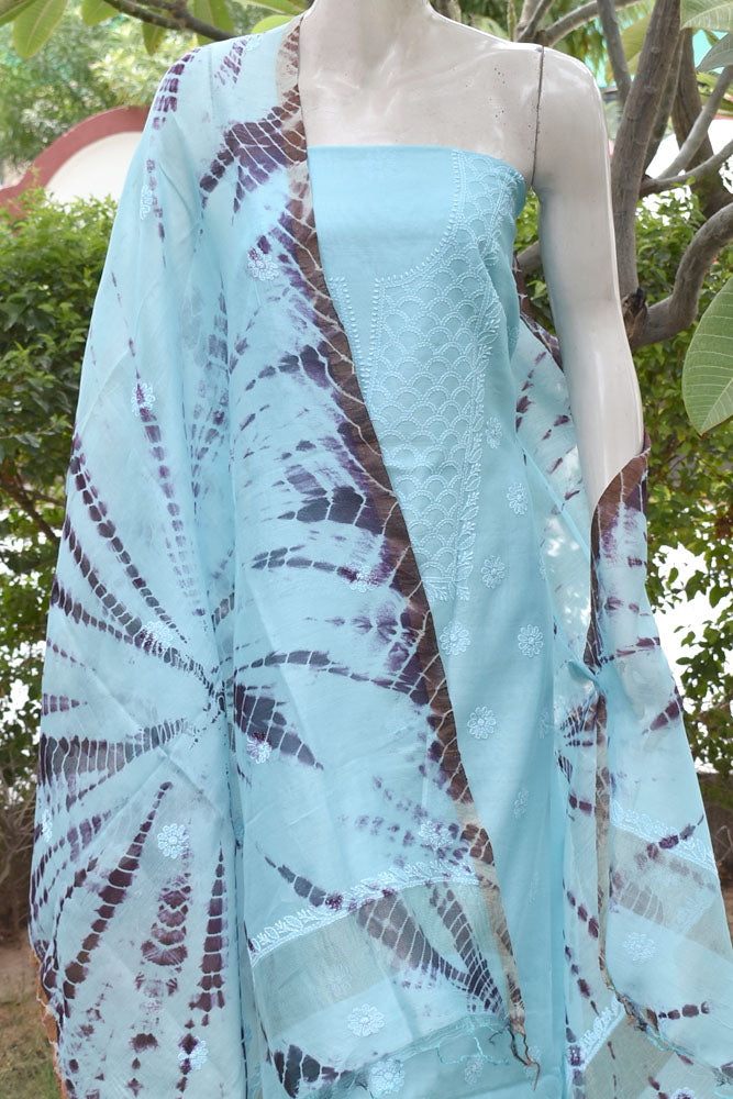 Elegant Chanderi Kurta & Tie & Dye Dupatta Set with Hand Chikankari Embroidery