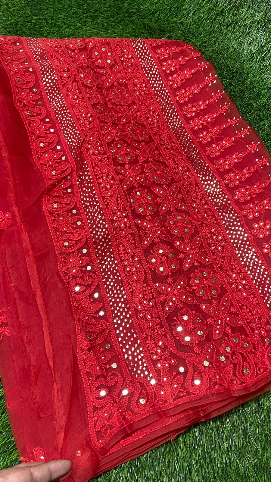 Lucknowi Chikan & Muqaish work Soft pure Organza silk Saree with blouse