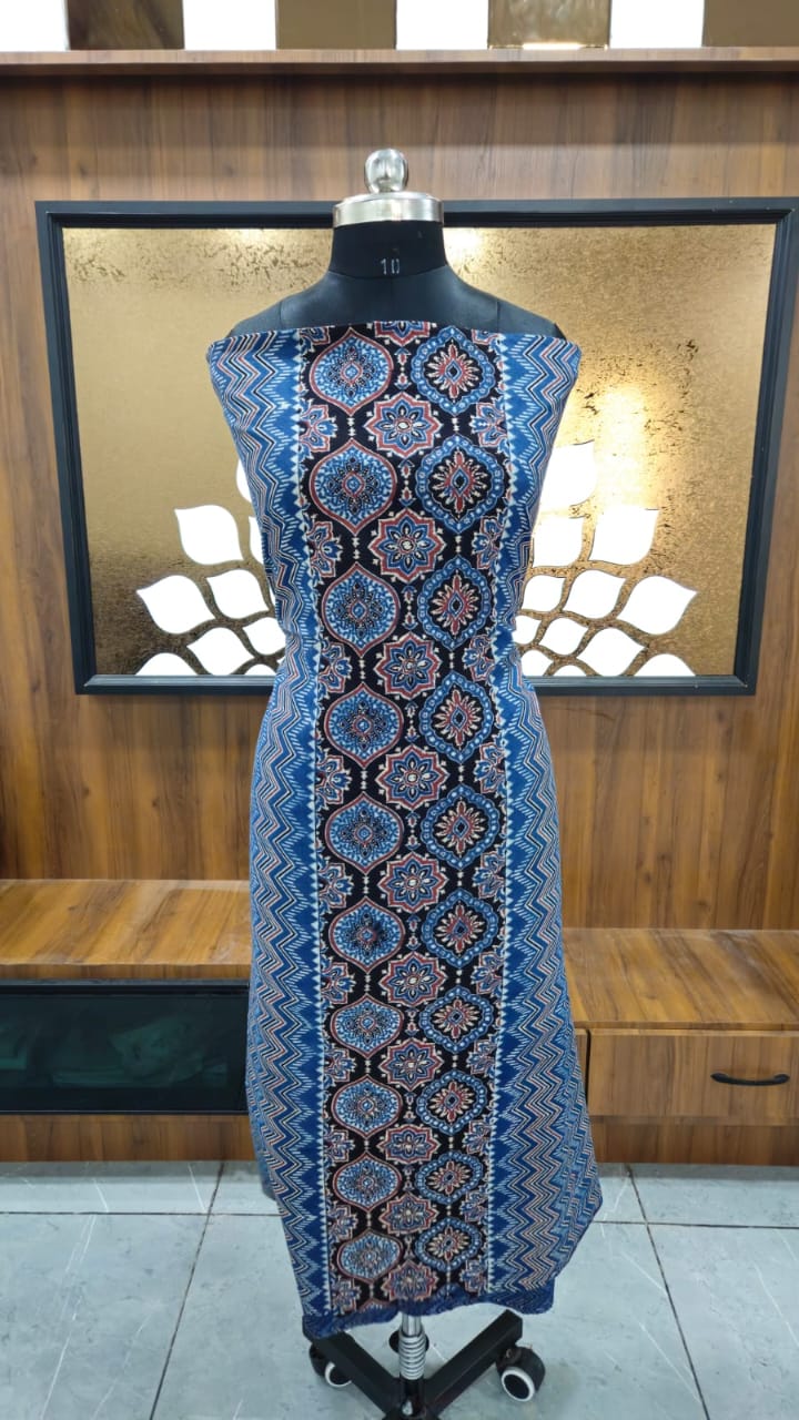 Designer Ajrakh kurta fabrics - 2.5 mtrs