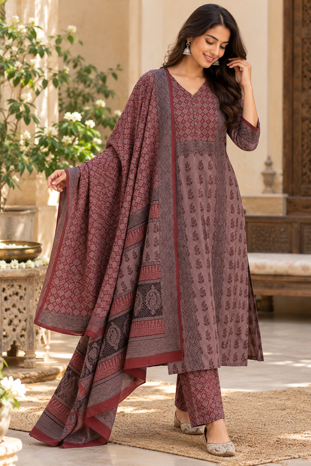 Bagh Hand Block Printed stitched 3 pc Cotton suit - 44 size