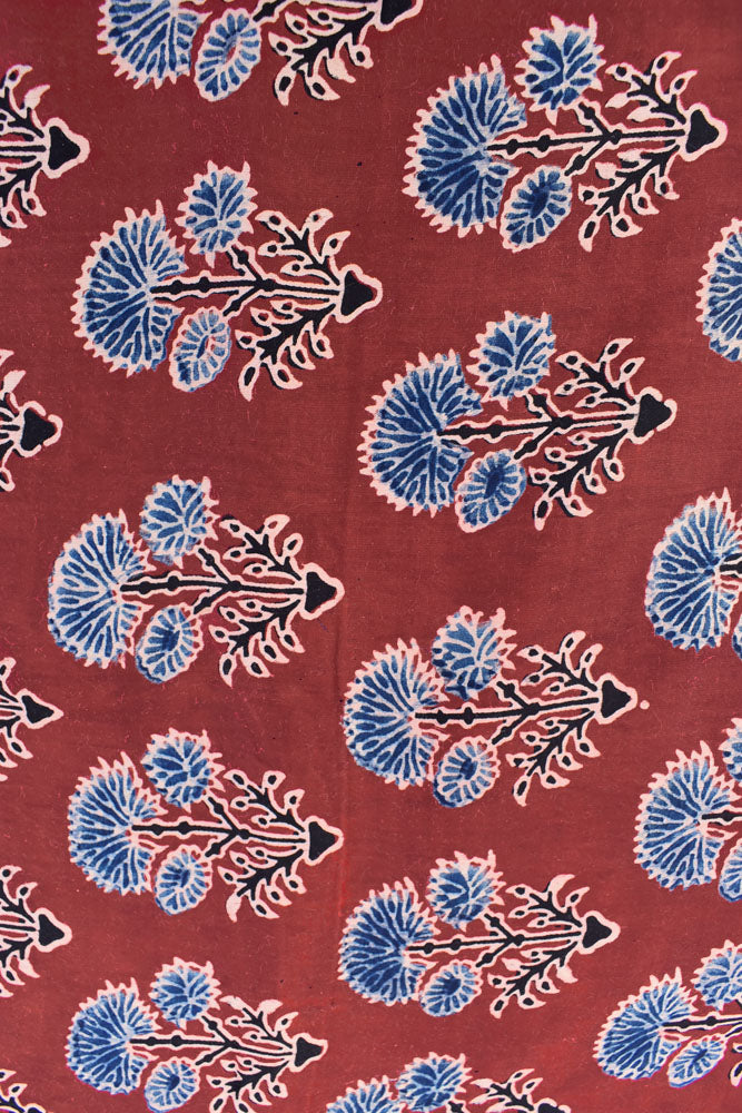 Beautiful Modal Silk Ajrakh Hand Block Print Fabric - 2.5 mtrs cut
