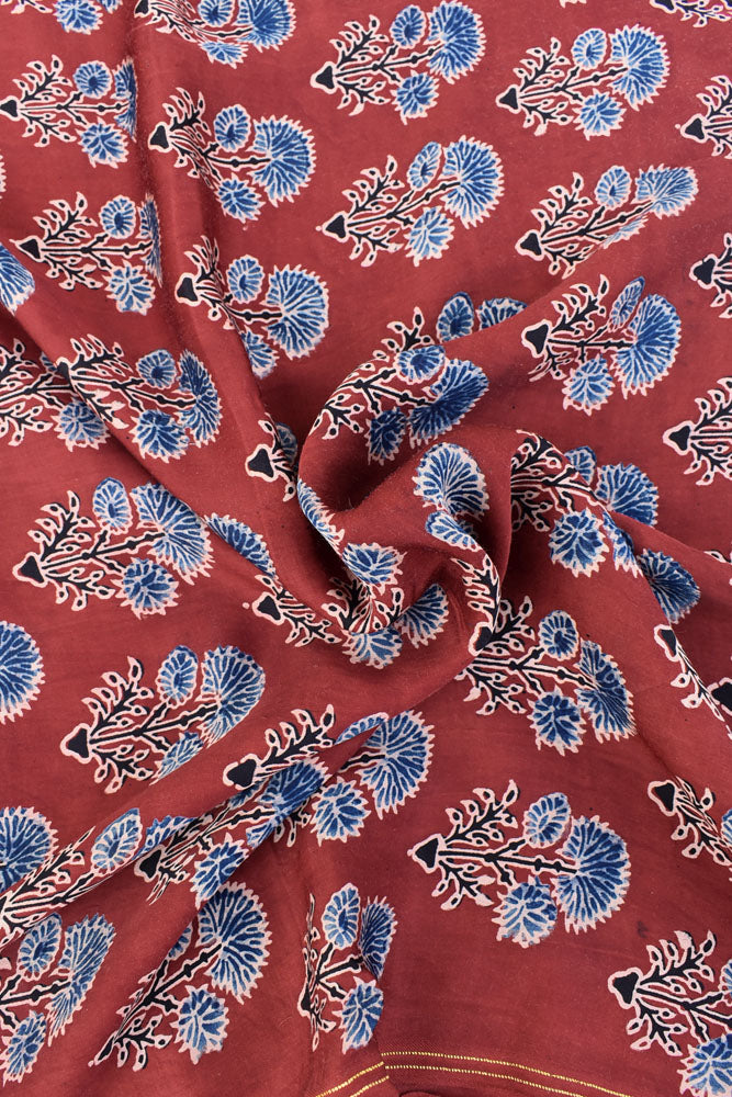 Beautiful Modal Silk Ajrakh Hand Block Print Fabric - 2.5 mtrs cut