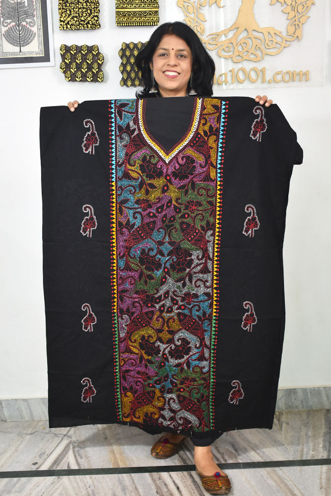 Hand Embroidered Kantha work cotton fabric - (Length 2.8 mtrs )