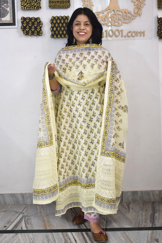 Designer Cotton suits with Hand block print & Gota & Lace Detailing