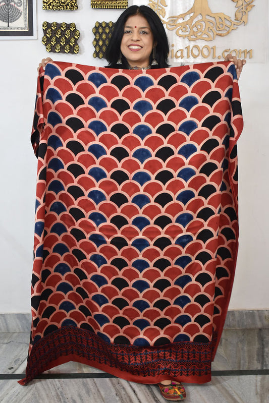 Designer Modal Silk Ajrakh Hand Block Print  Kurta Fabric - 2.5 mtrs cut