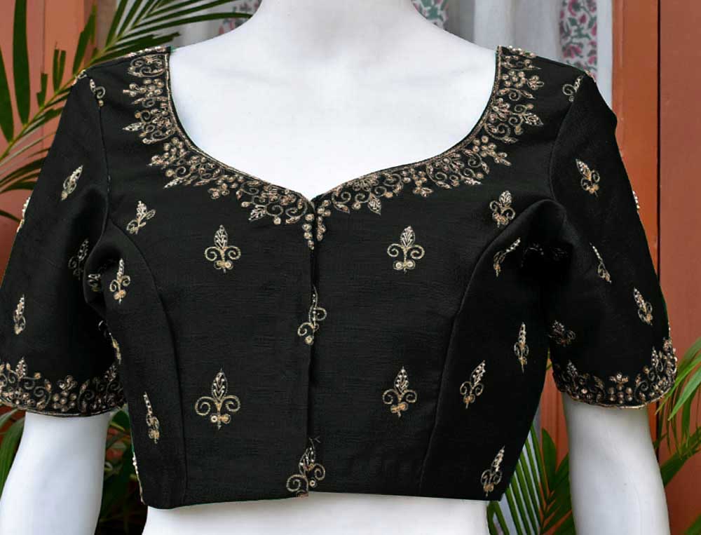 Hand Embroidered Zardozi, Dabka & Sequin work Blouse on Art Silk Fabric - Size 38, 40 , 42 ( has margins for Size Extension))