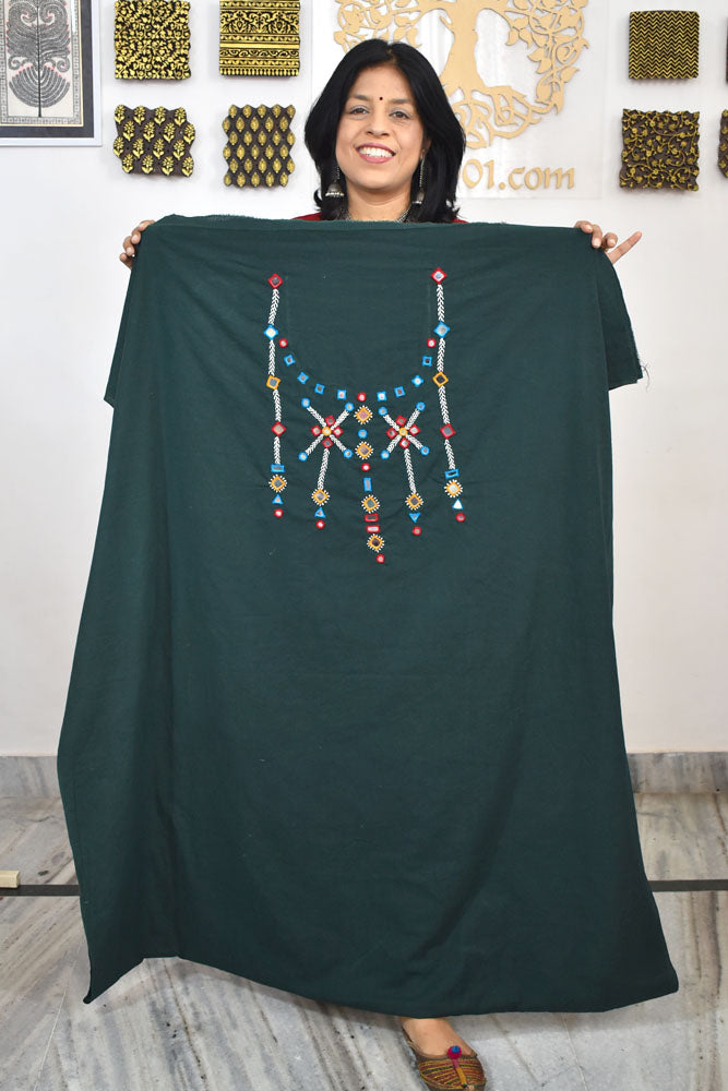 5 mtr cotton fabric with Mirror and Ahir work embroidery on the neck