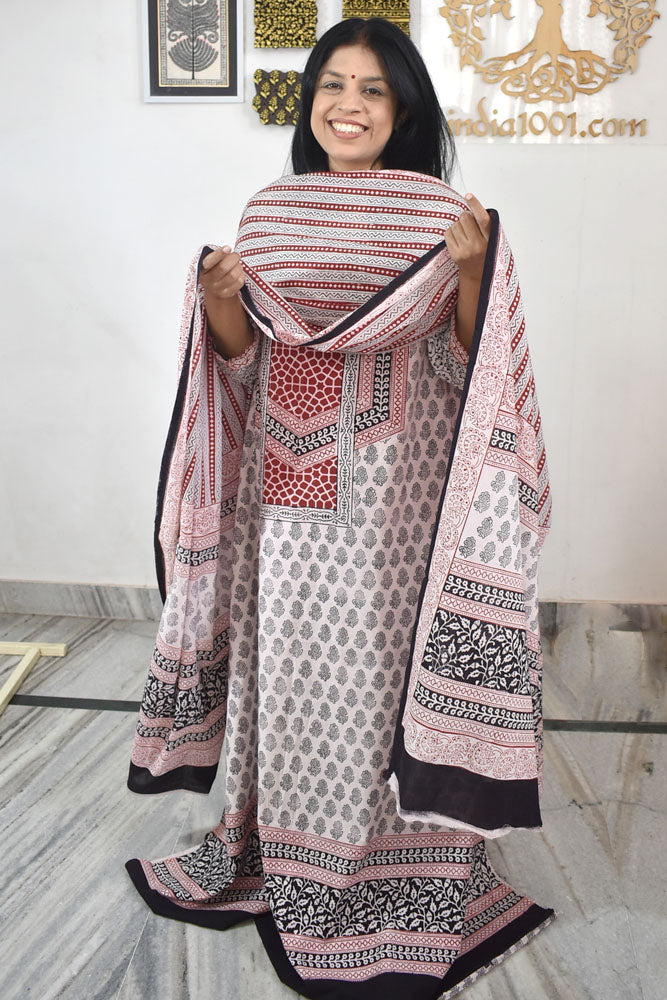 Bagh Hand Block Printed unstitched 3 pc Cotton suit fabric with block print from MP