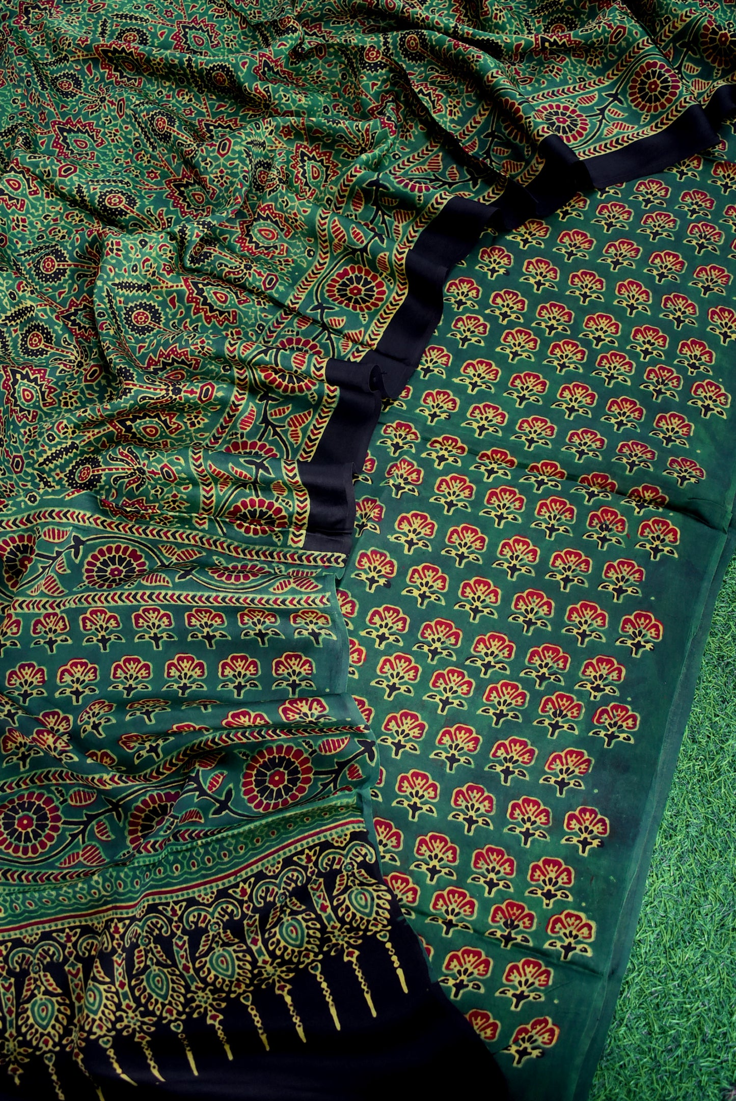 Designer Hand Block Printed Ajrakh Modal Silk Kurta and Dupatta Set