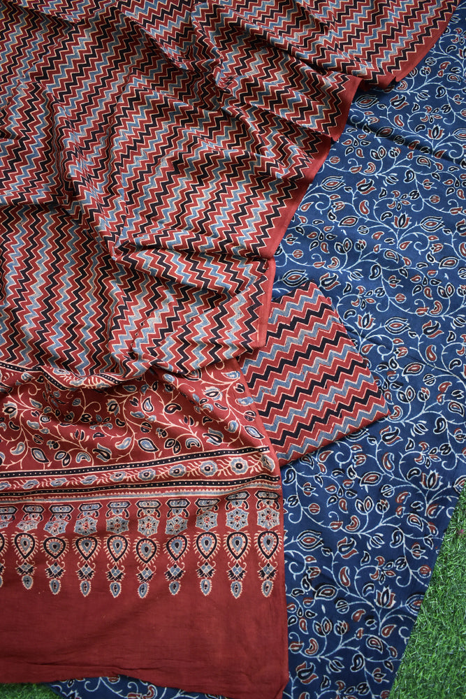 Hand Block Print Ajrakh Cotton Suit