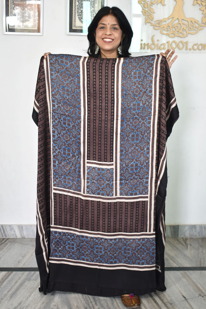 Designer Modal Silk Ajrakh Hand Block Print Kurta Fabric - 2.5 mtrs cut