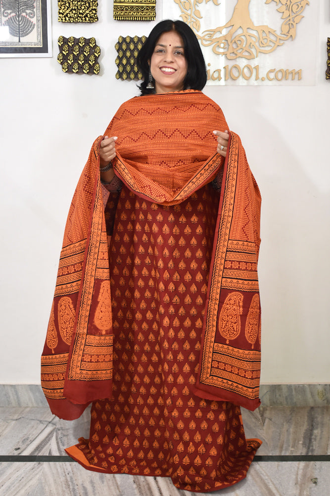 Bagh Hand Block Printed unstitched 3 pc Cotton suit fabric from MP