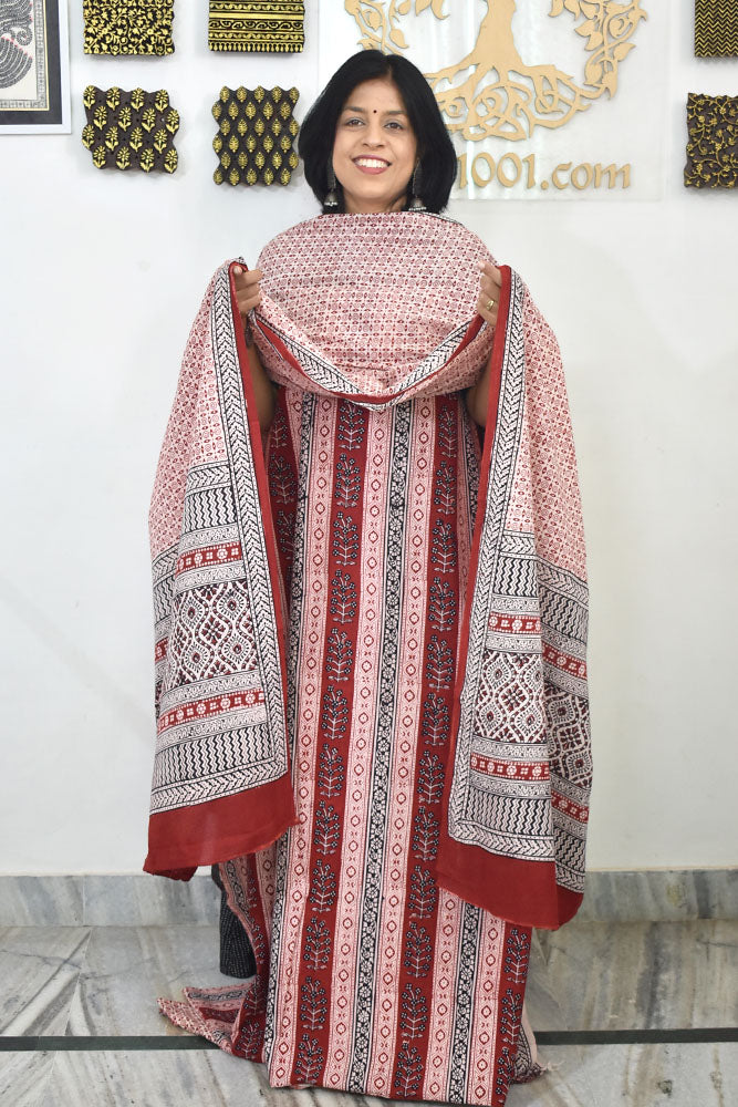 Bagh Hand Block Printed unstitched 3 pc Cotton suit fabric from MP