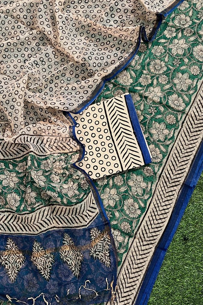 Beautiful Kota Doria cotton suit with Hand Block print