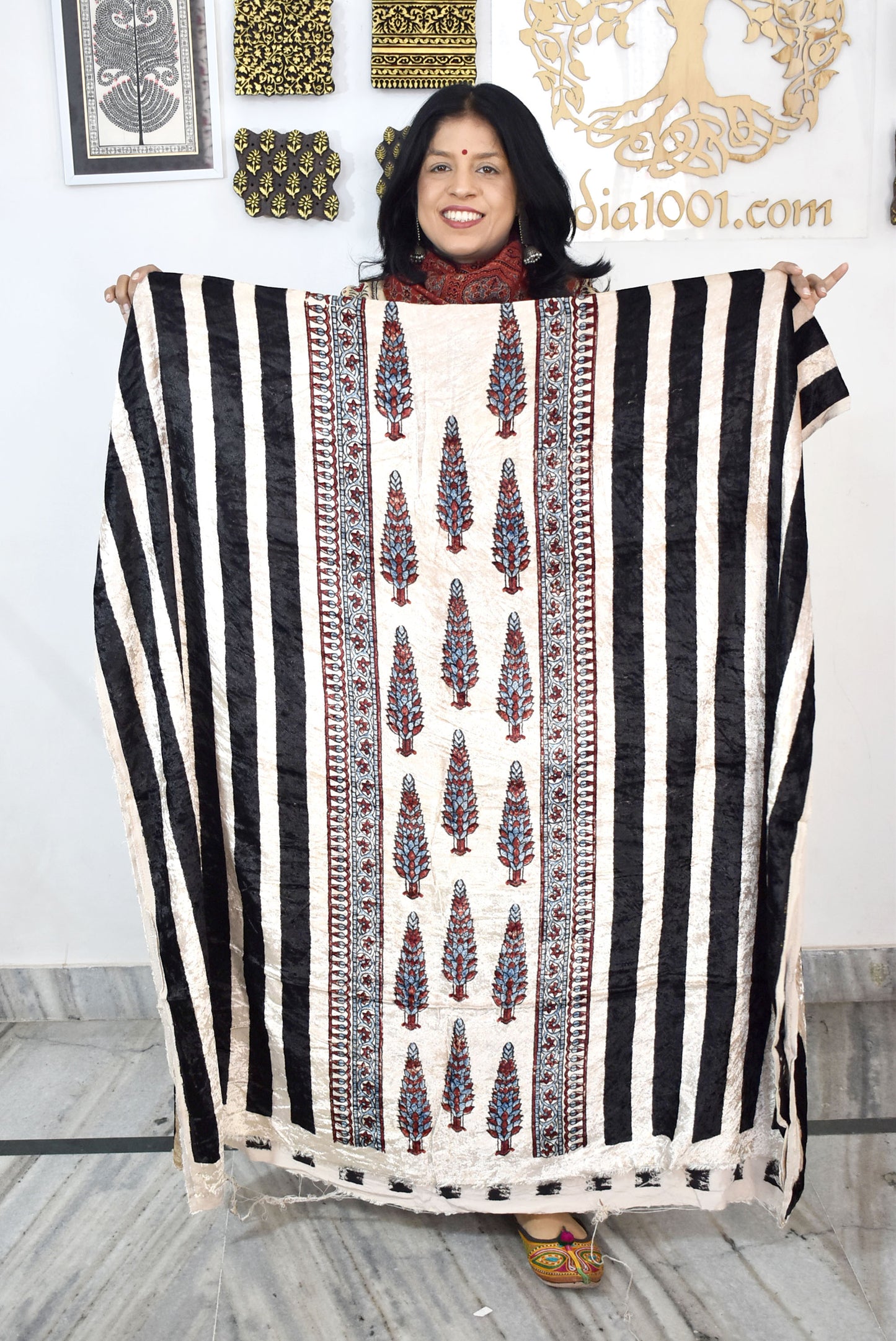 Ajrakh Velvet kurta fabric