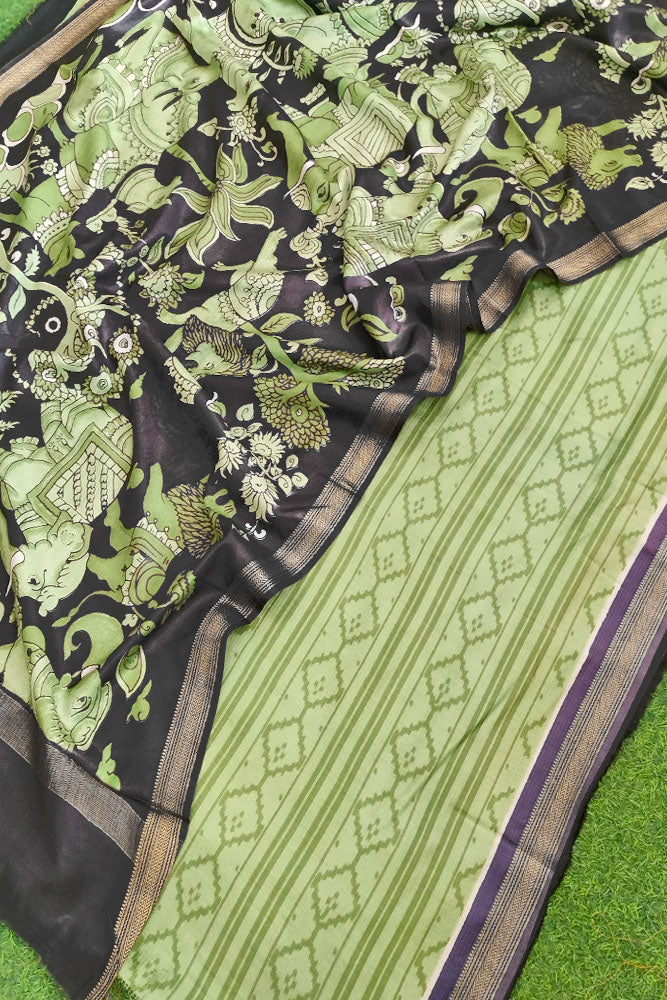 Beautiful Hand Block Printed Maheshwari Kurta with Hand Painted Kalamkari Dupatta & Cotton Bottom