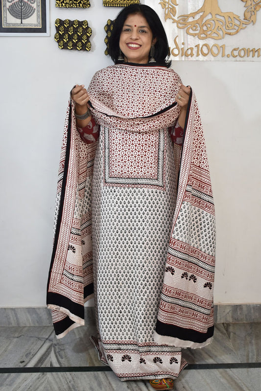 Bagh Hand Block Printed unstitched 3 pc Modal silk suit fabric from MP