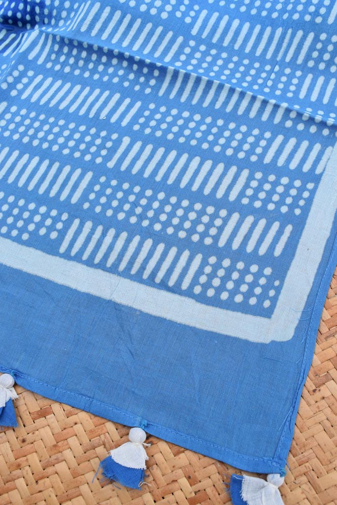 Elegant Hand block printed Cotton stole with cloth tassels