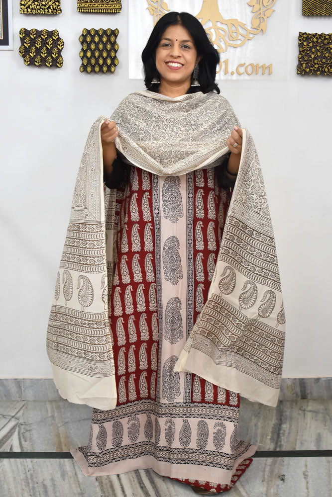 Bagh Hand Block Printed unstitched 3 pc Cotton suit fabric from MP