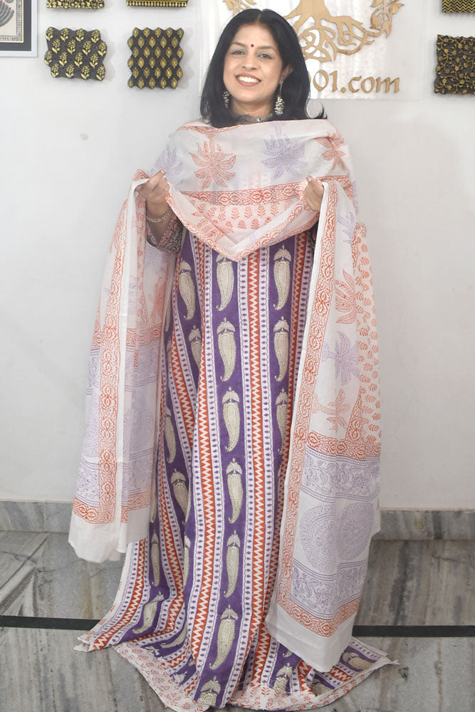 Bagh Hand Block Printed unstitched 3 pc Cotton suit fabric with block print from MP