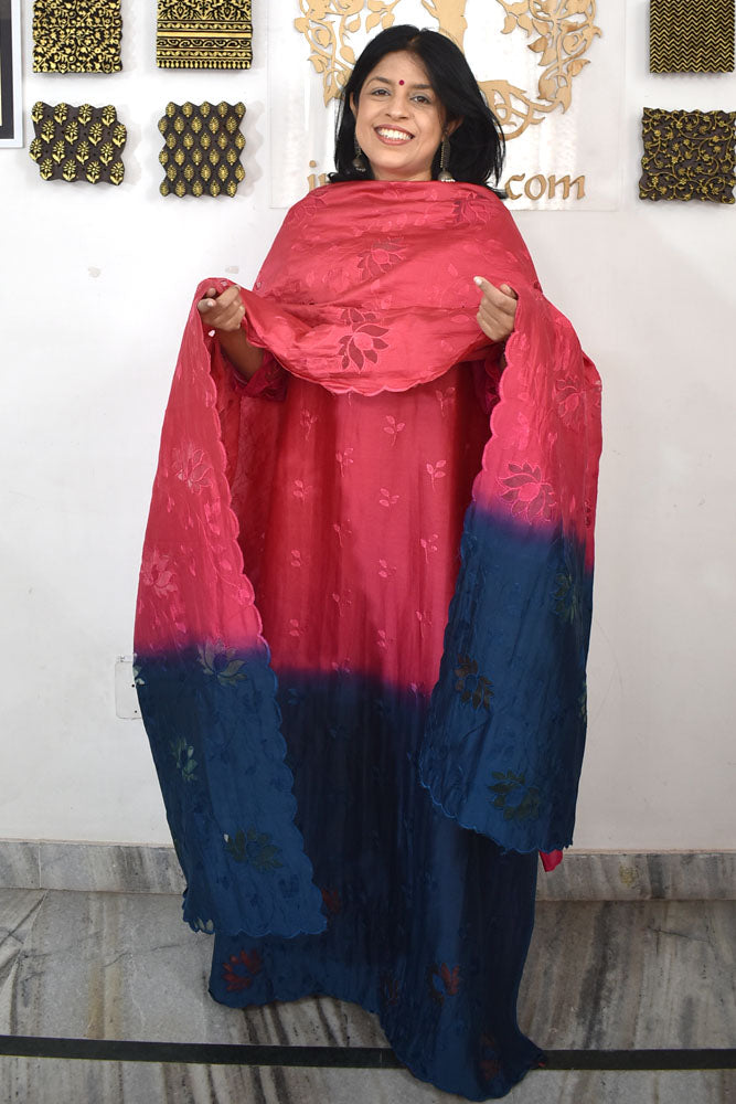 Beautiful Embroidered Cotton Chanderi Suit With Cut Work