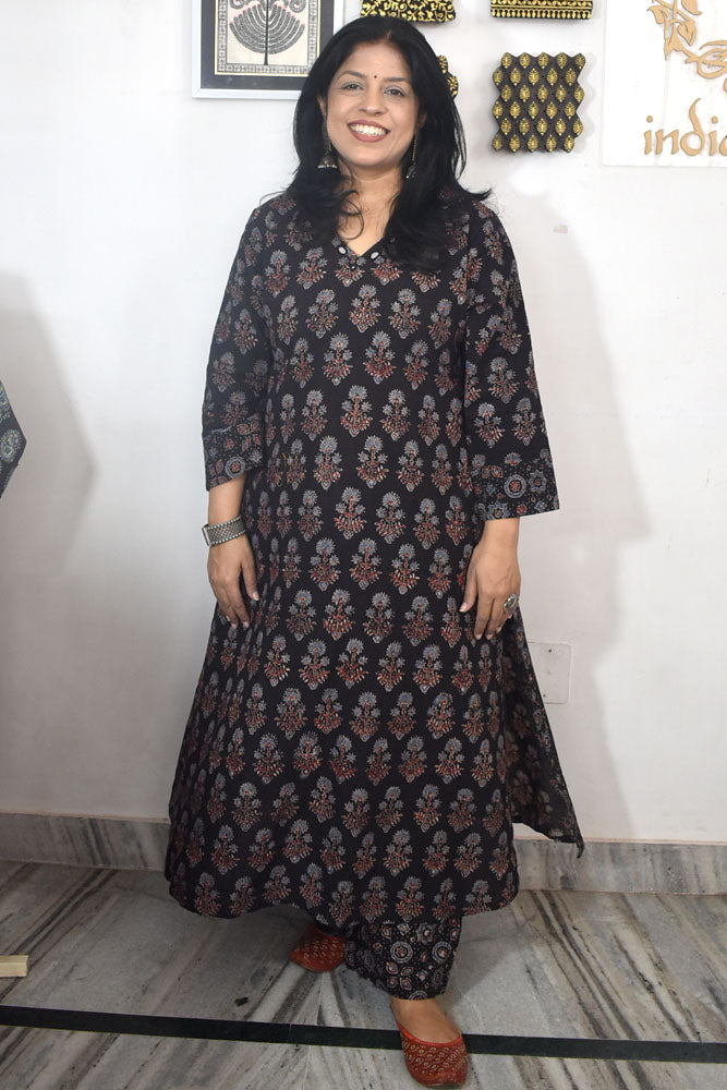Designer Ajrakh cotton Kurta & Pant With Mirror Work - Size 38 to 46 ( all sizes)