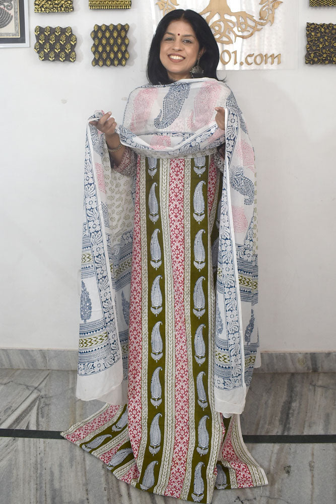 Bagh Hand Block Printed unstitched 3 pc Cotton suit fabric with block print from MP