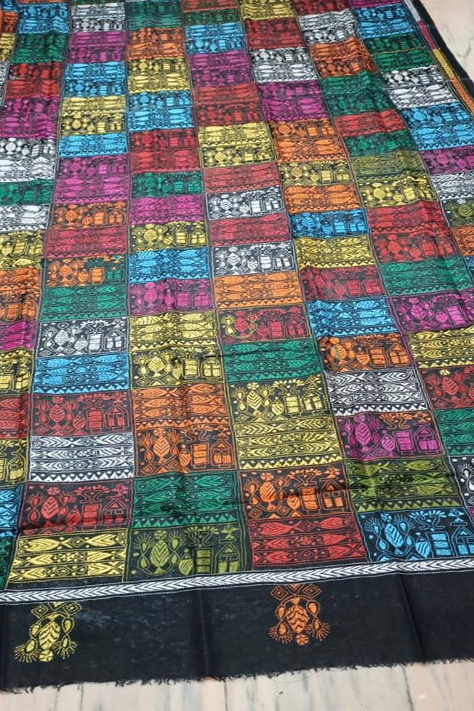 Beautiful Tussar Silk Dupatta with Nakkshi Kantha work