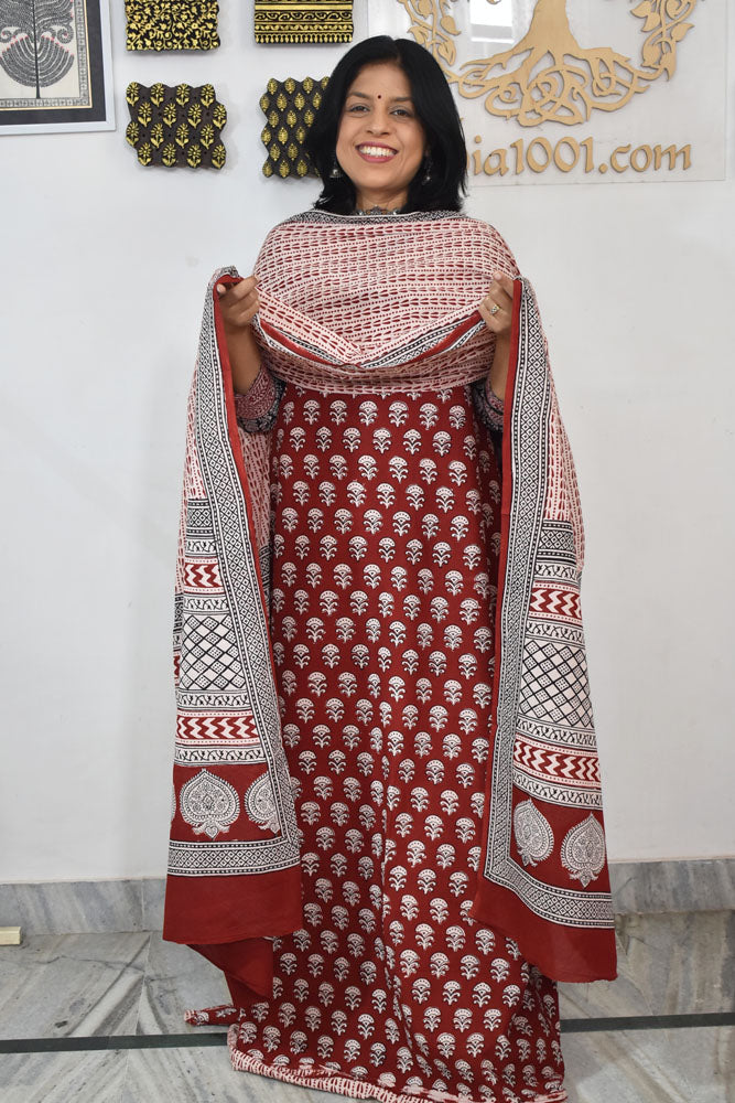 Bagh Hand Block Printed unstitched 3 pc Cotton suit fabric from MP