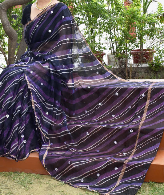 Beautiful Handcrafted Leheriya Kota Silk Saree with patti mirror work