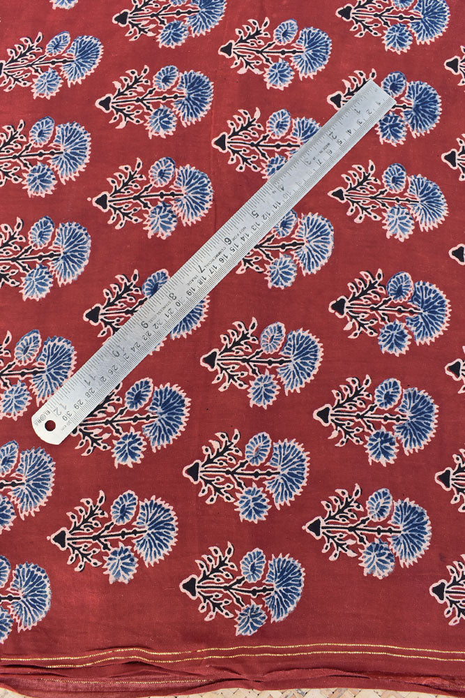 Beautiful Modal Silk Ajrakh Hand Block Print Fabric - 2.5 mtrs cut