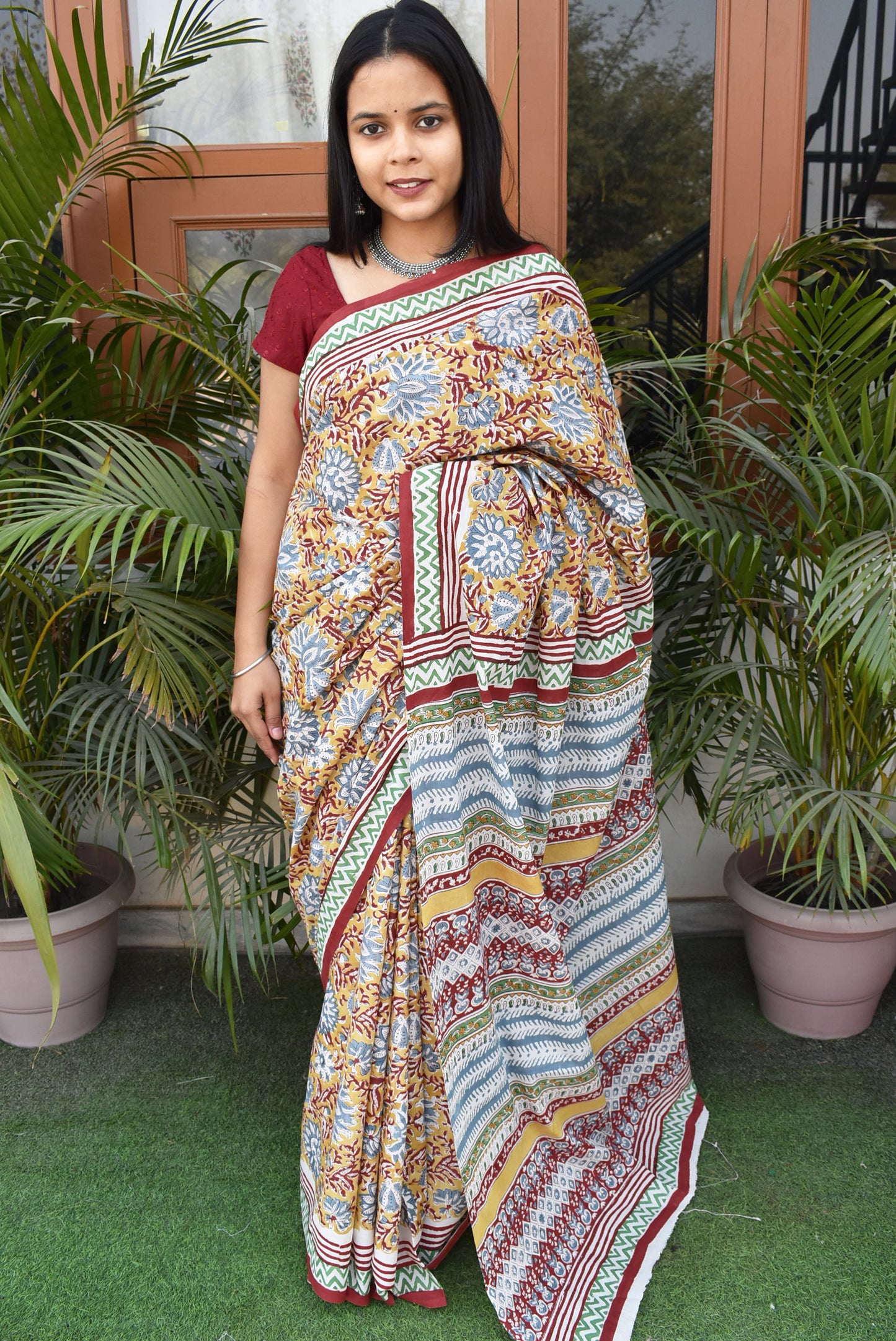 Beautiful Sanganer Hand Block Print Cotton Saree