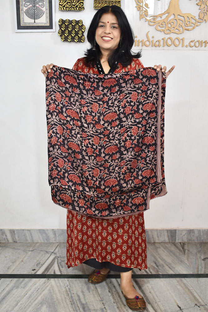 Beautiful Modal Vanaspati Ajrakh Hand Block Print Fabric - 2.5 mtrs cut