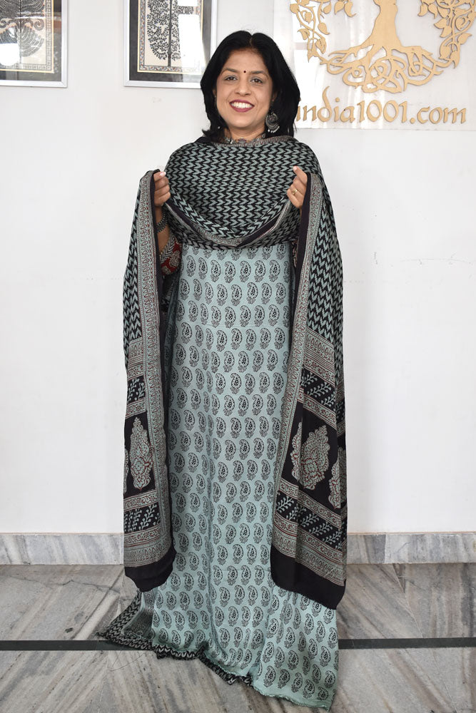 Bagh Hand Block Printed unstitched 3 pc Modal silk suit fabric from MP