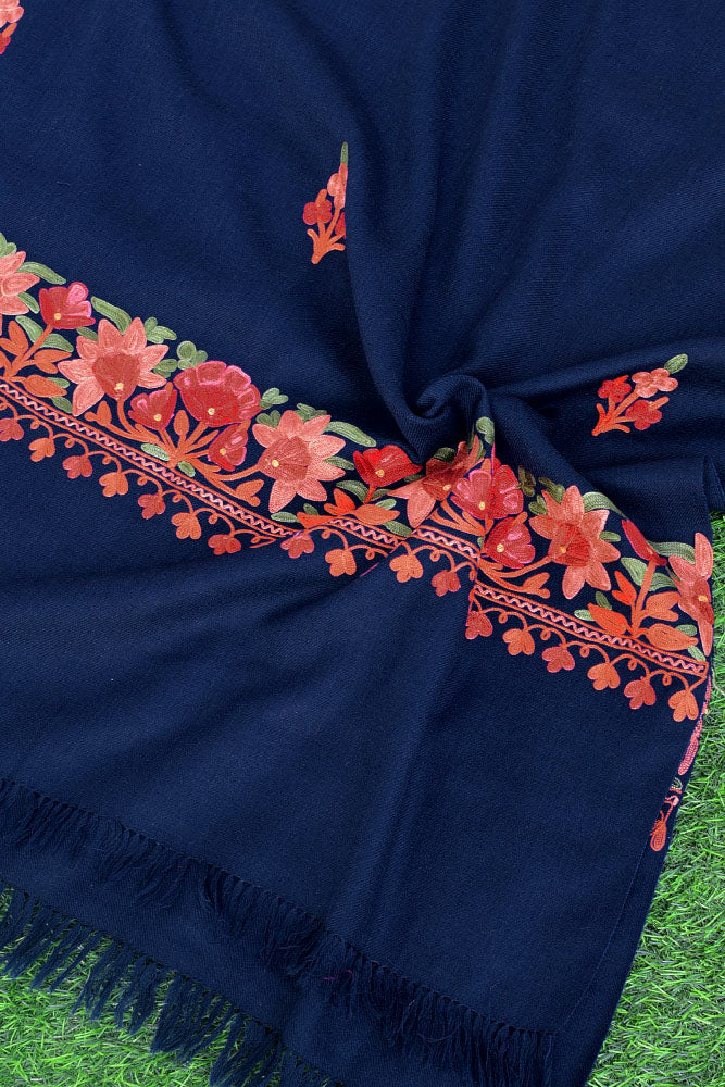 Elegant, Fine & Soft Semi Pashmina Woolen Stole with Aari work Embroidery