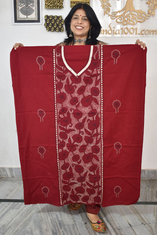 Hand Embroidered Kantha work cotton fabric - (Length 2.8 mtrs )