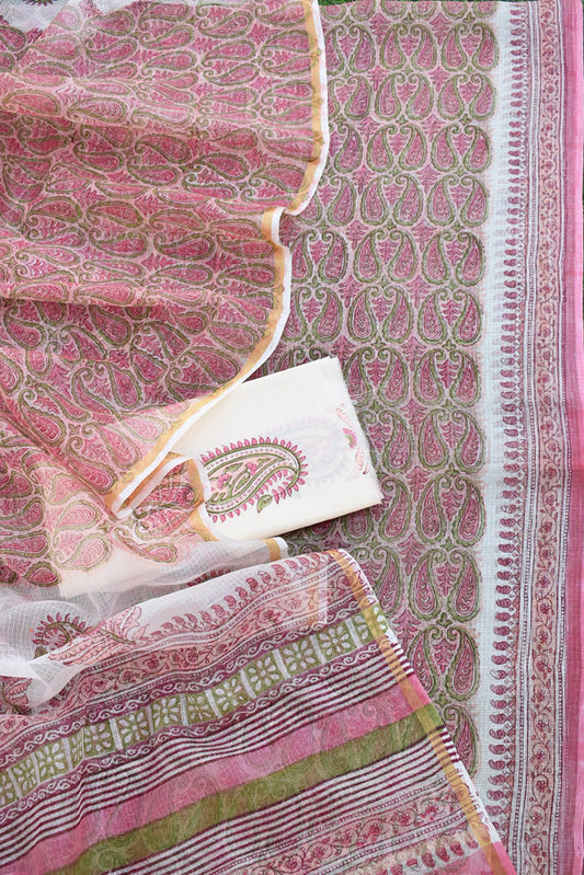 Elegant Hand Block Printed Kota Silk Unstitched Suit