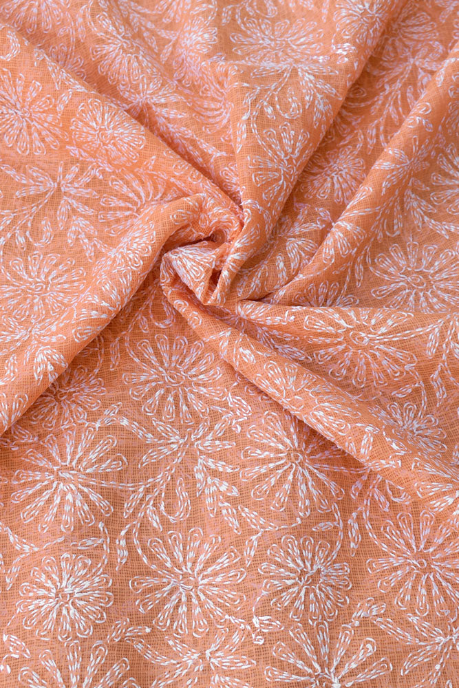 Hand Embroidered Chikankari Tepchi work Kota Doria fabric - (2.7 - 2.8 mtrs )