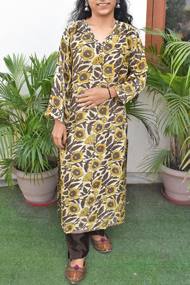 Beautiful Vanaspati Ajrakh Modal Silk with Kutch mirror work size - 38 - 46