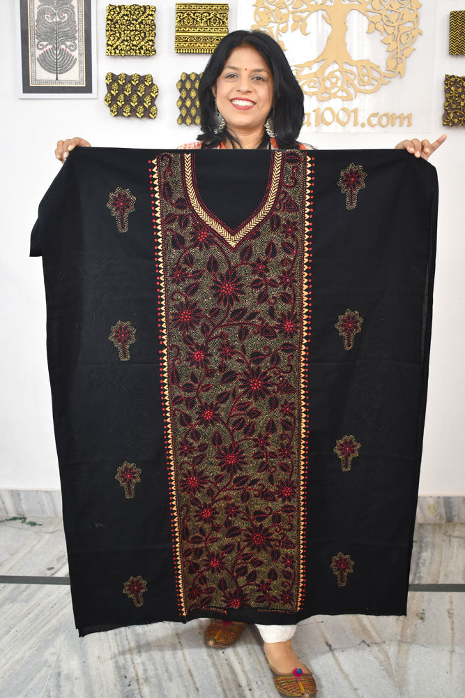 Hand Embroidered Kantha work cotton fabric - (Length 2.8 mtrs )